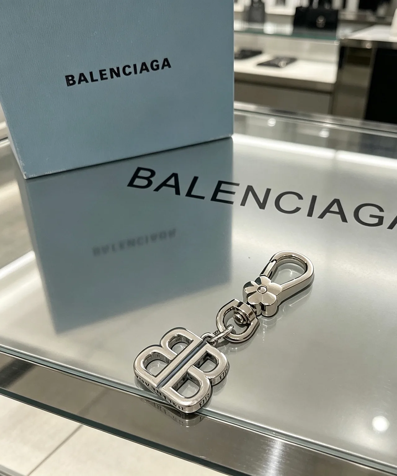 Balenciaga Glossy BB Chain Key Ring in Silver · view 3