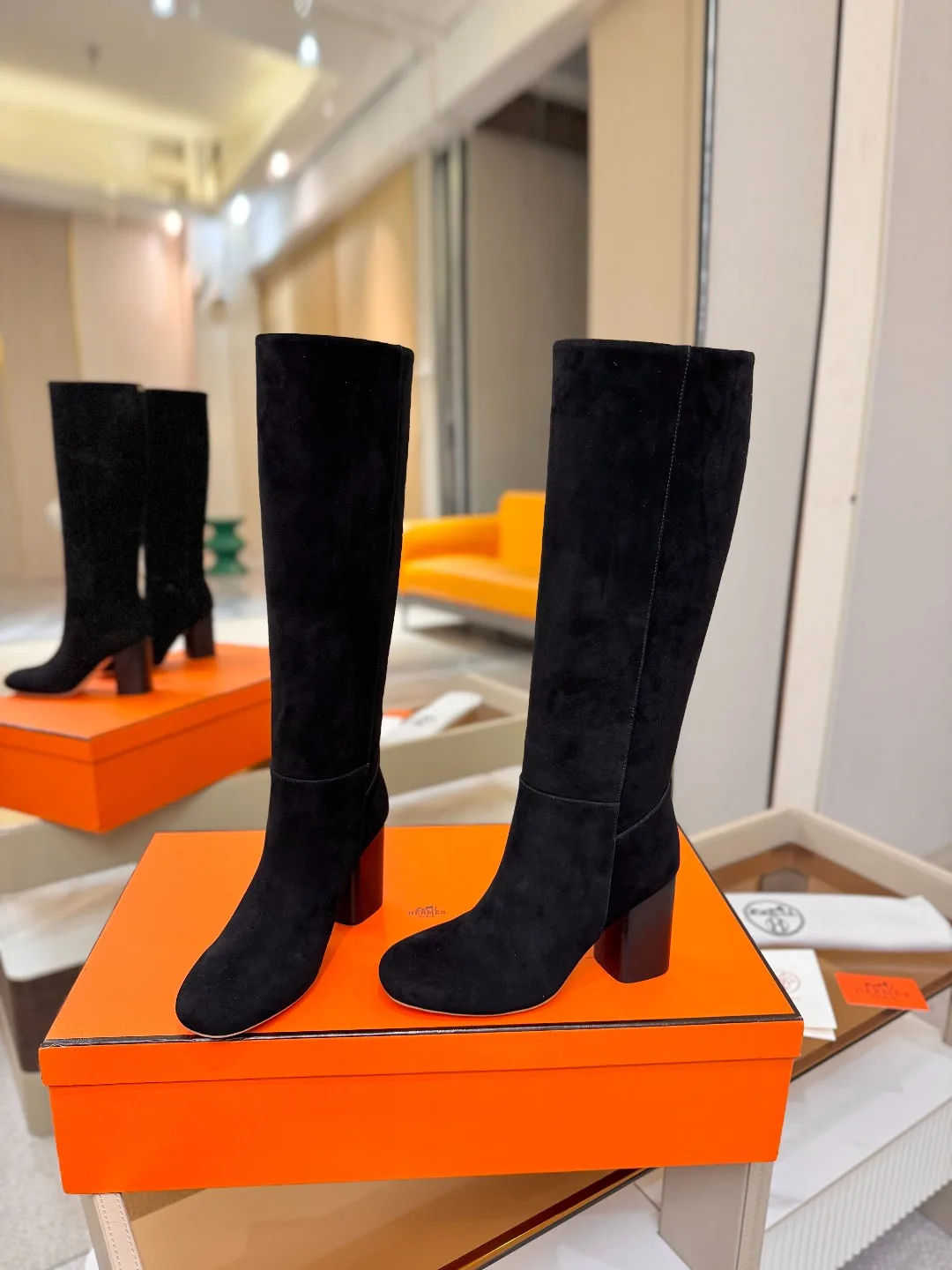 Saint Laurent Cowhide Knee-High Boots in Black · view 6