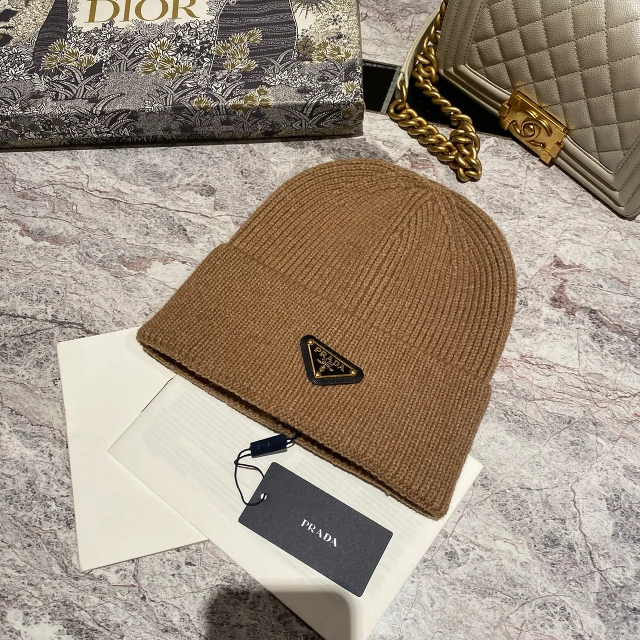 Prada Beanie in Black & White & Red & Grey & Tan · view 6