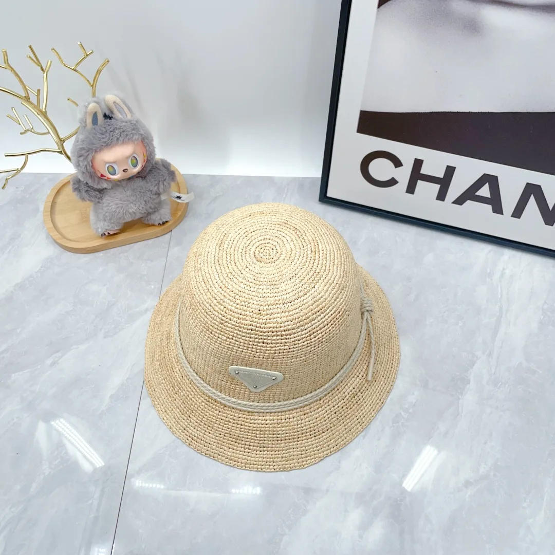 Prada Woven Crochet Bucket Hat in Beige · view 8