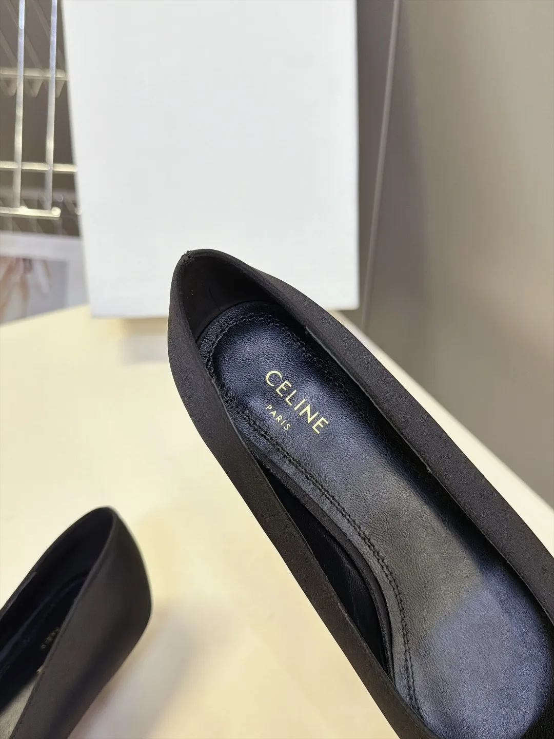 Celine Lambskin Matte Pointed-Toe Kitten Heel Pumps in Black · view 8