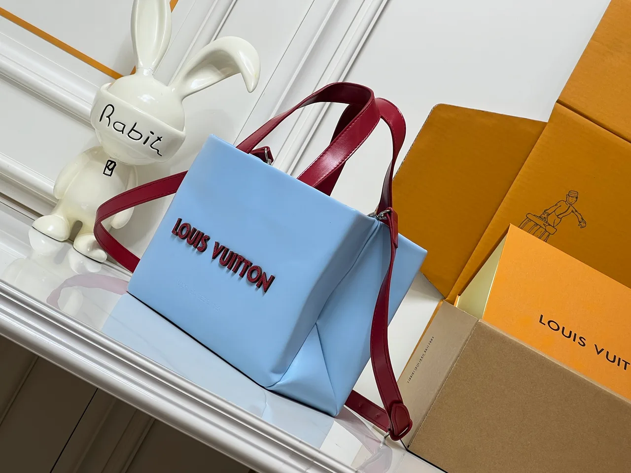 Louis Vuitton Cowhide Quilted Embroidered Tote in Blue · view 3