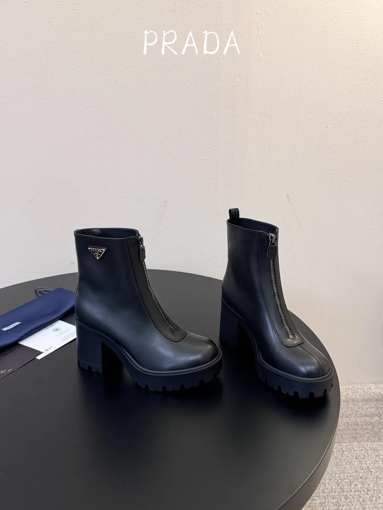 Prada Calfskin Glossy Ankle Boots in Black · view 4