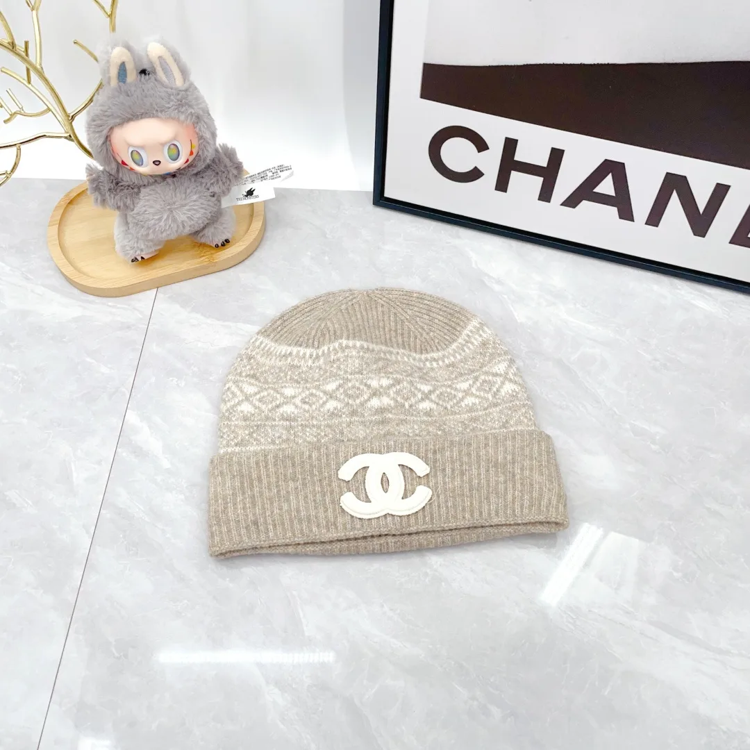 Chanel 50% Wool 50% Acrylic Ribbed Beanie, Scarf and Gloves Set in Beige · view 3