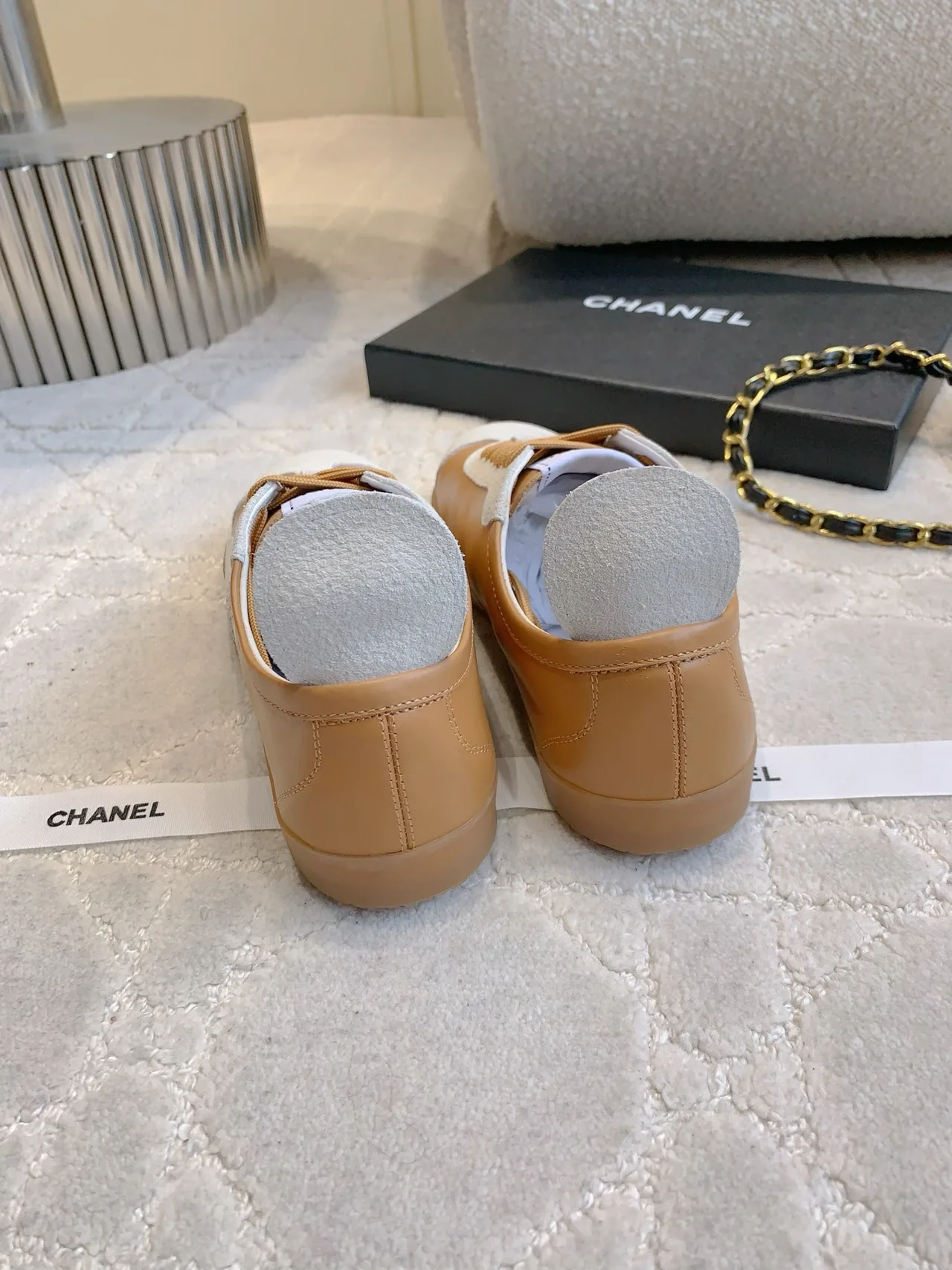 Chanel Calfskin Sneakers in Tan · view 5