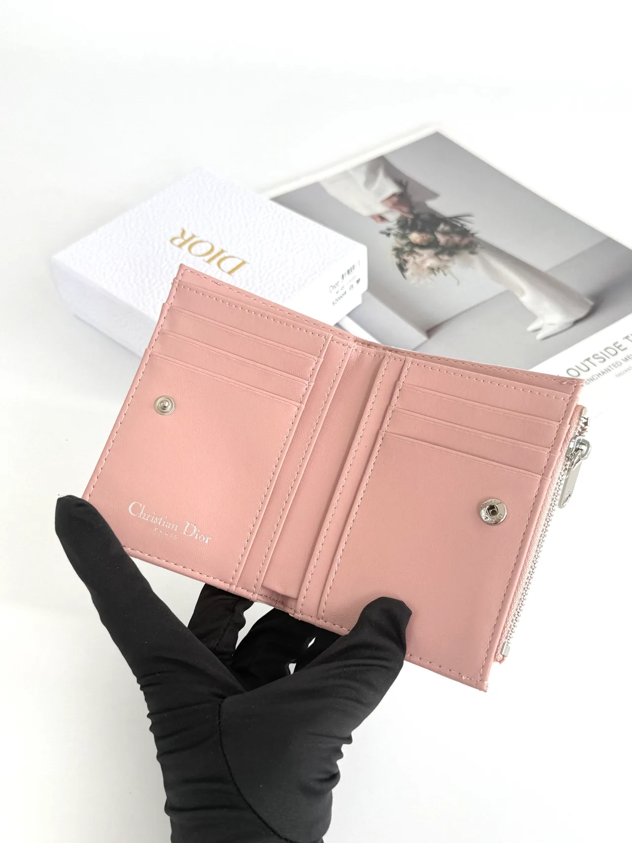 Dior Lambskin Quilted Wallet in White · view 5