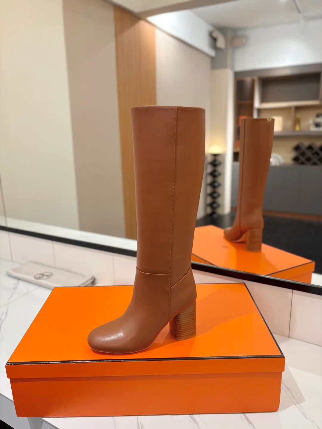 Hermes Cowhide Knee-High Boots in Brown · view 4