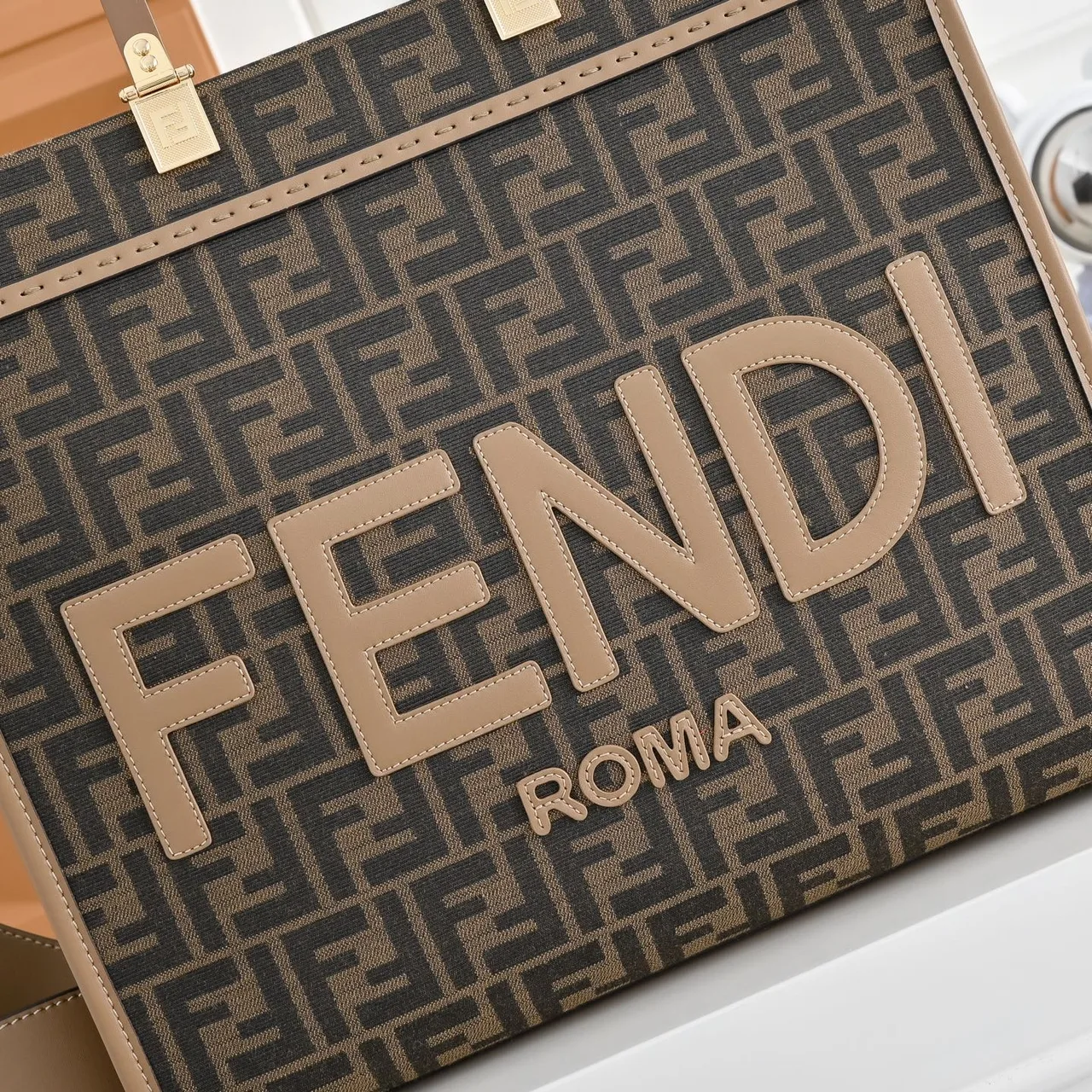 Fendi FF Monogram Logo-Letter Top-Handle Tote in Brown · view 3