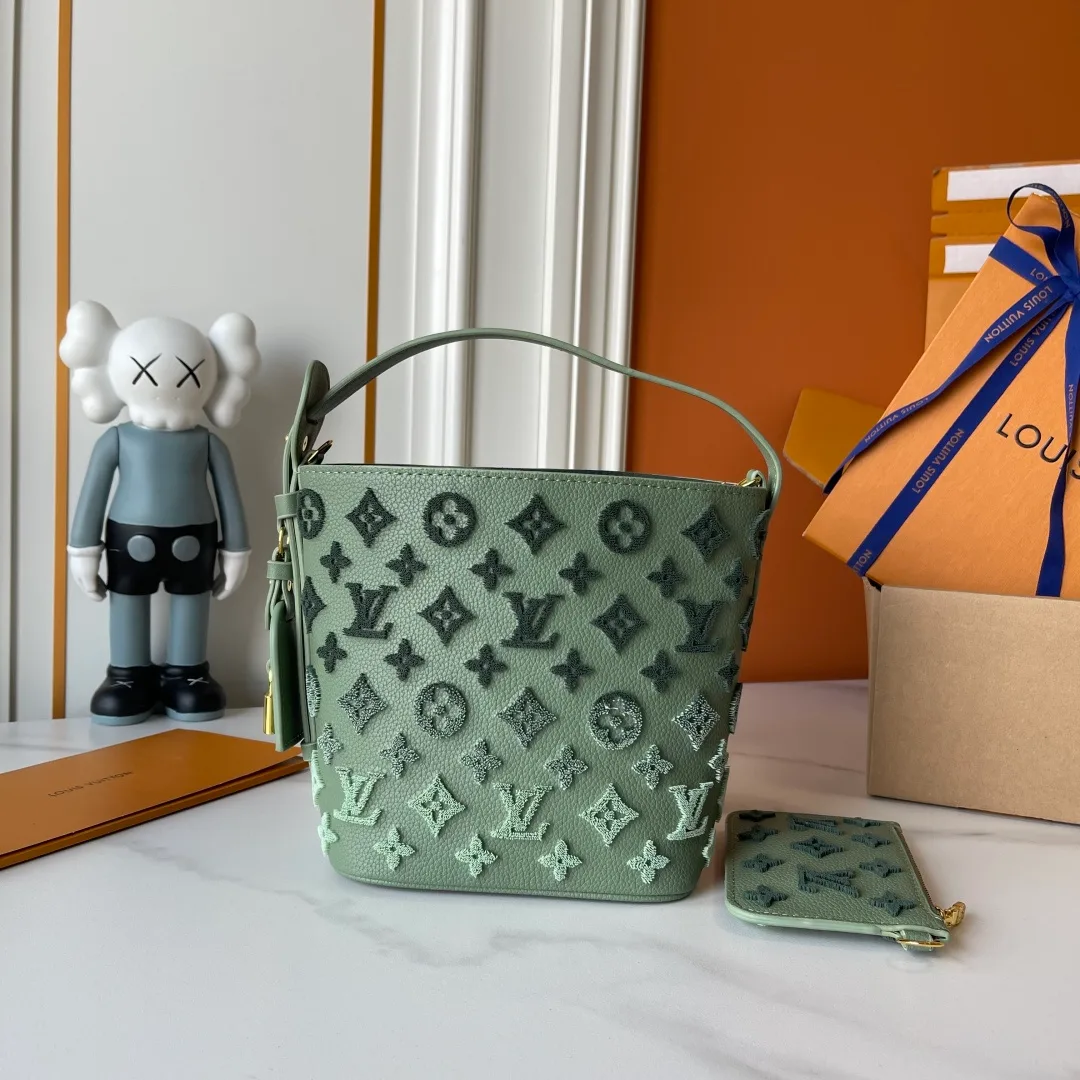 Louis Vuitton Cowhide All In BB bucket with pictured accessories in Green · view 1