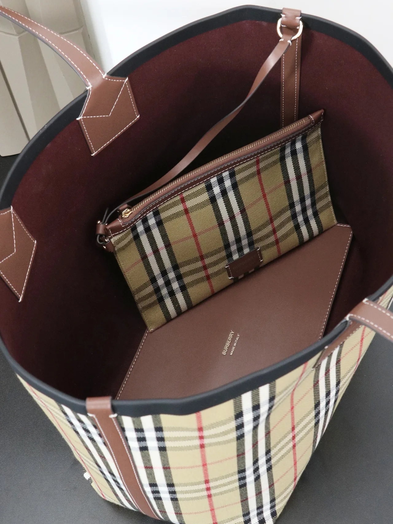 Burberry Reversible Check Cotton Canvas Tote in Beige · view 5