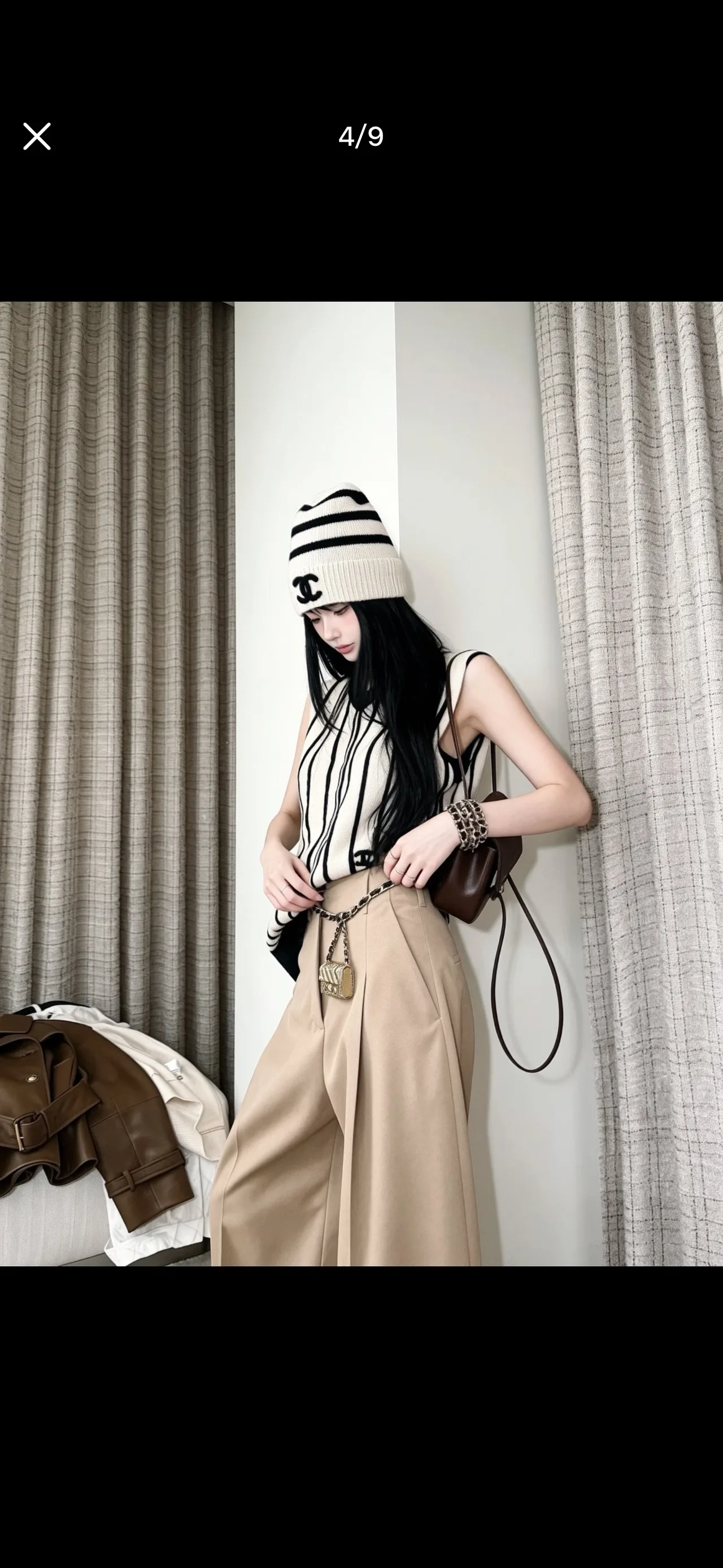 Chanel Striped CC Stripe Beanie in White · view 5