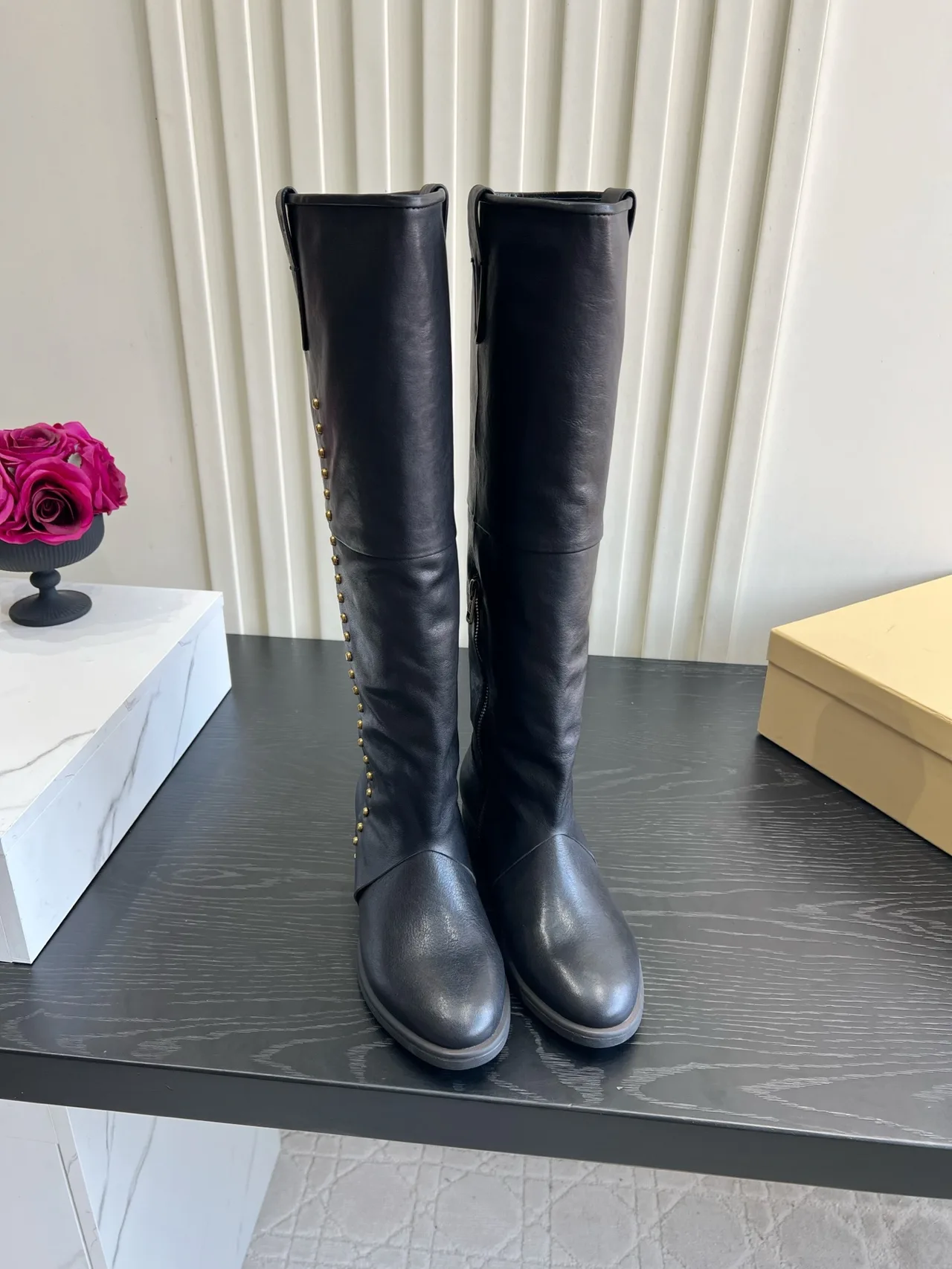 A.S.98 Cowhide Glossy Knee-High Boots in Black · view 1