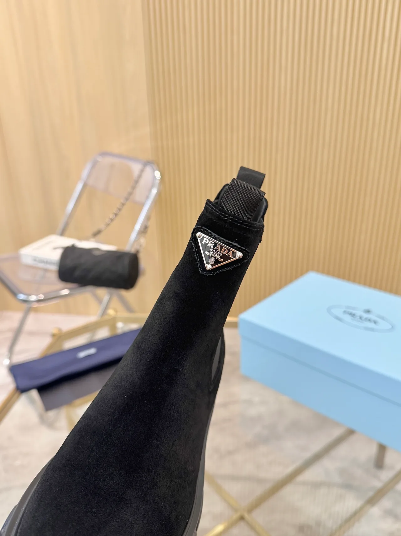 Prada Glossy Ankle Boots in Black · view 7
