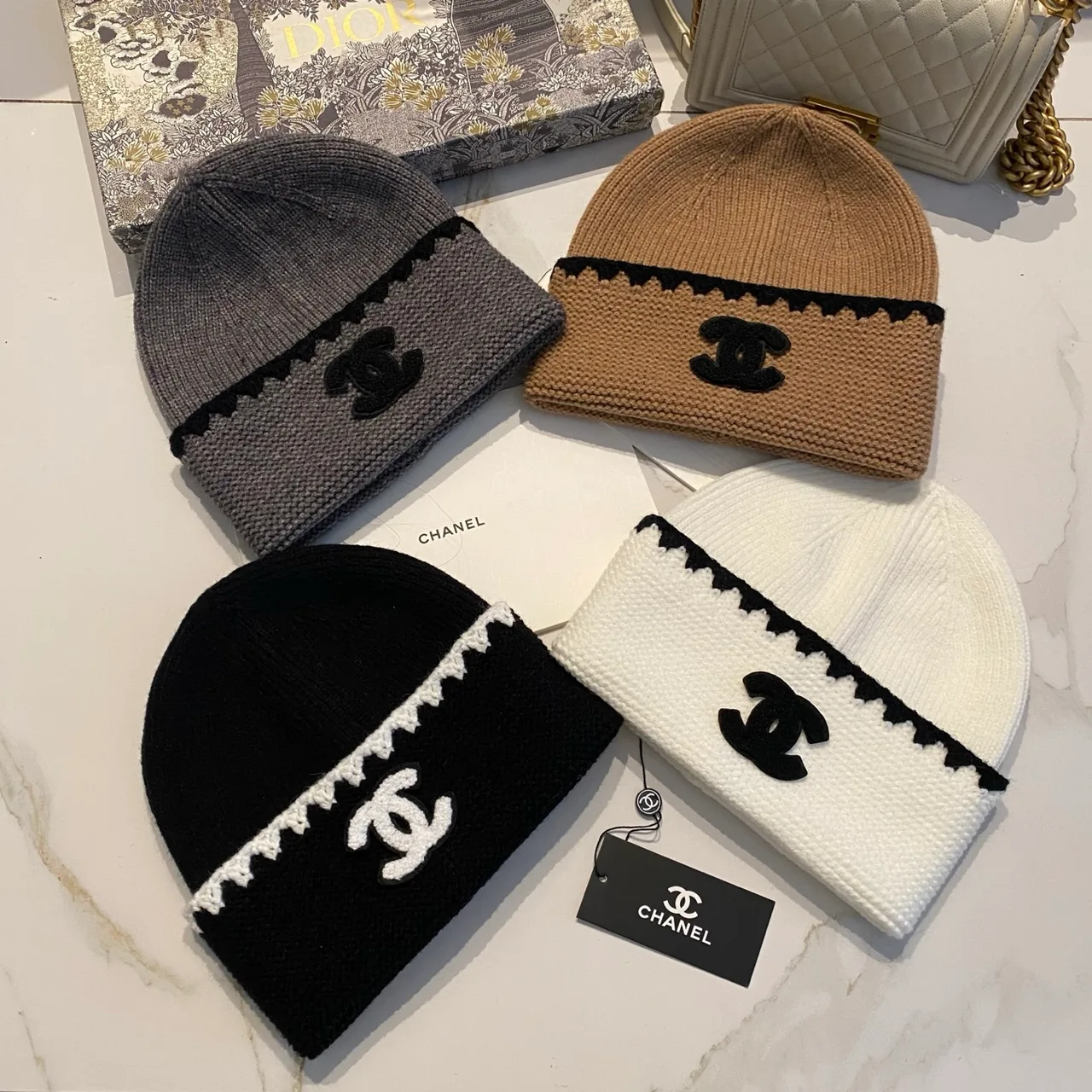 Chanel CC Beanie in Black / White / Brown / Grey · view 5