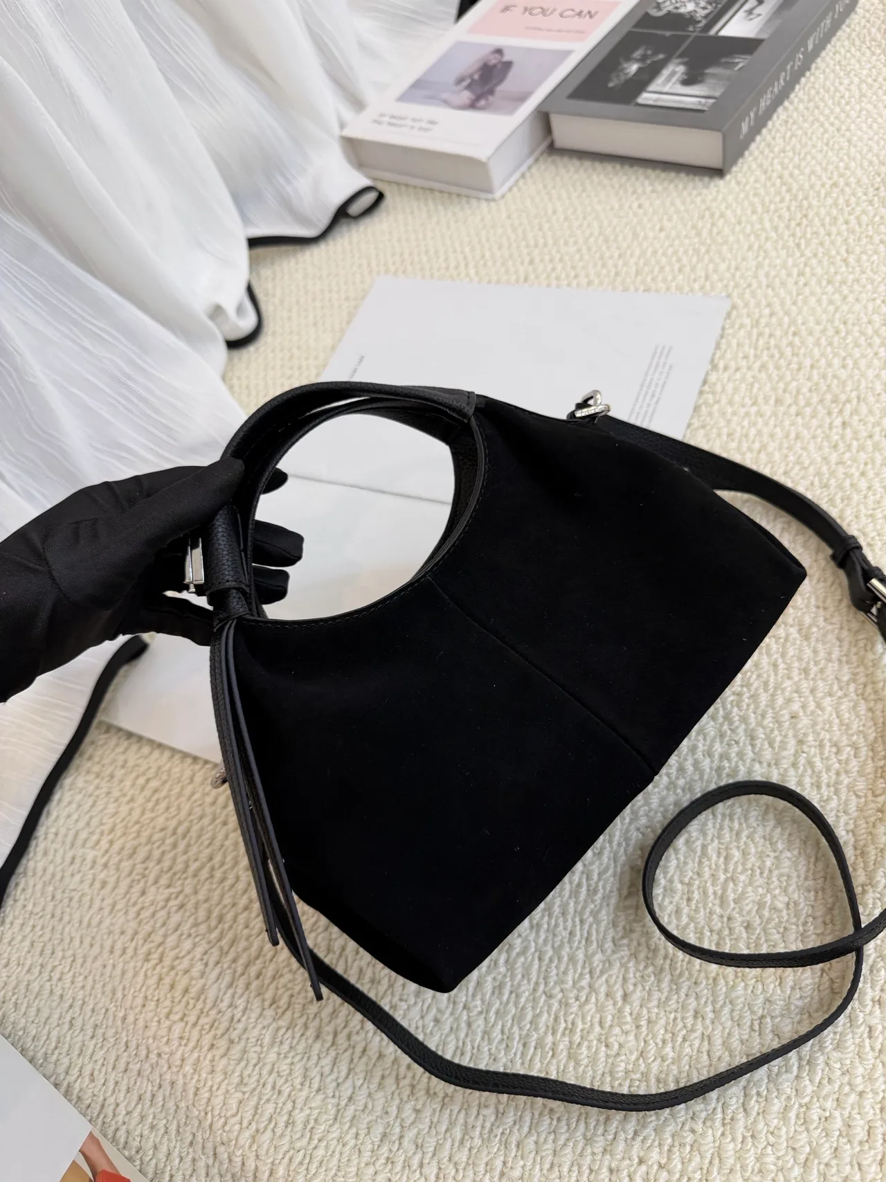 Furla Cowhide Smooth Hobo Bag in Black · view 2