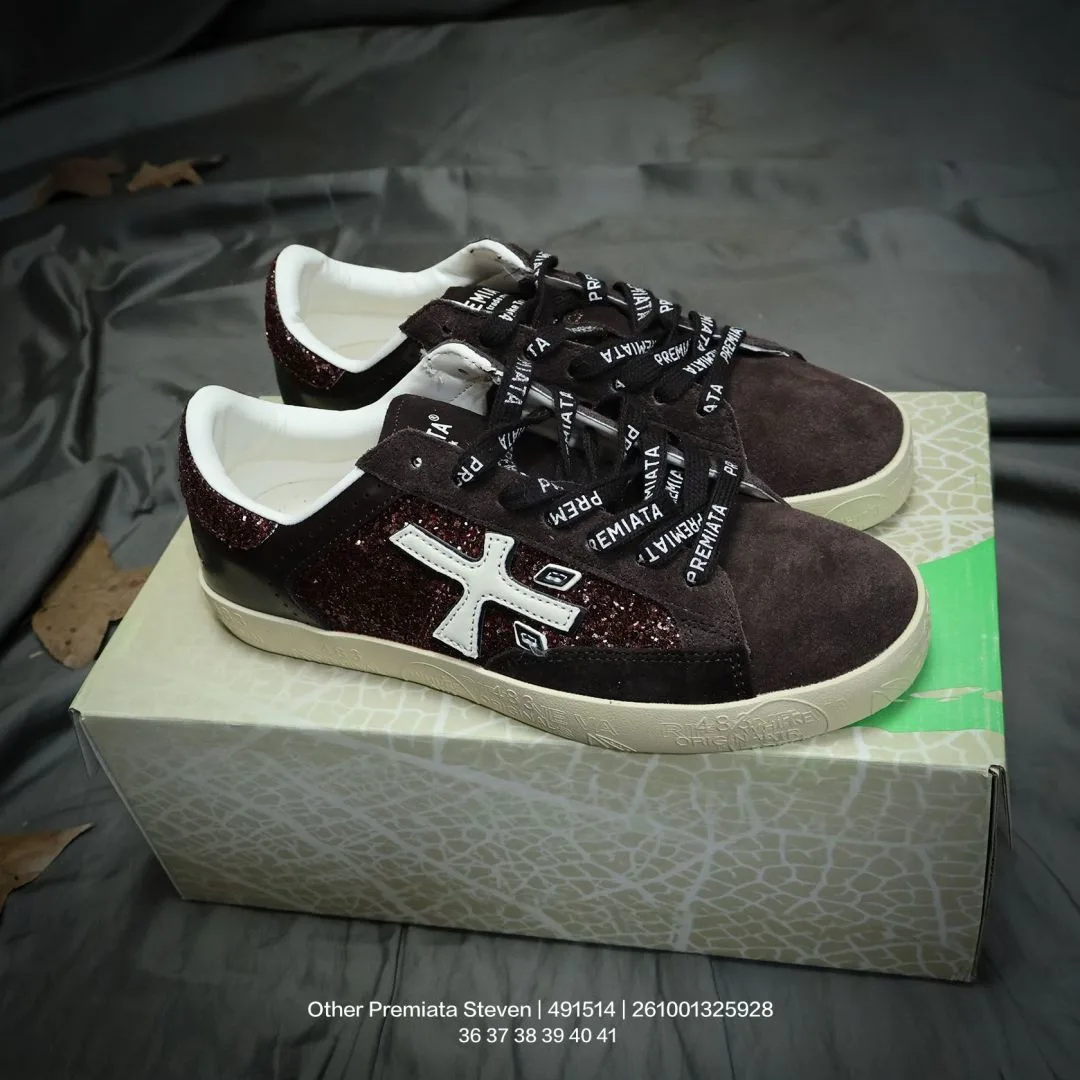 Premiata Steven Sneakers in White & Black & Grey & Brown · view 7