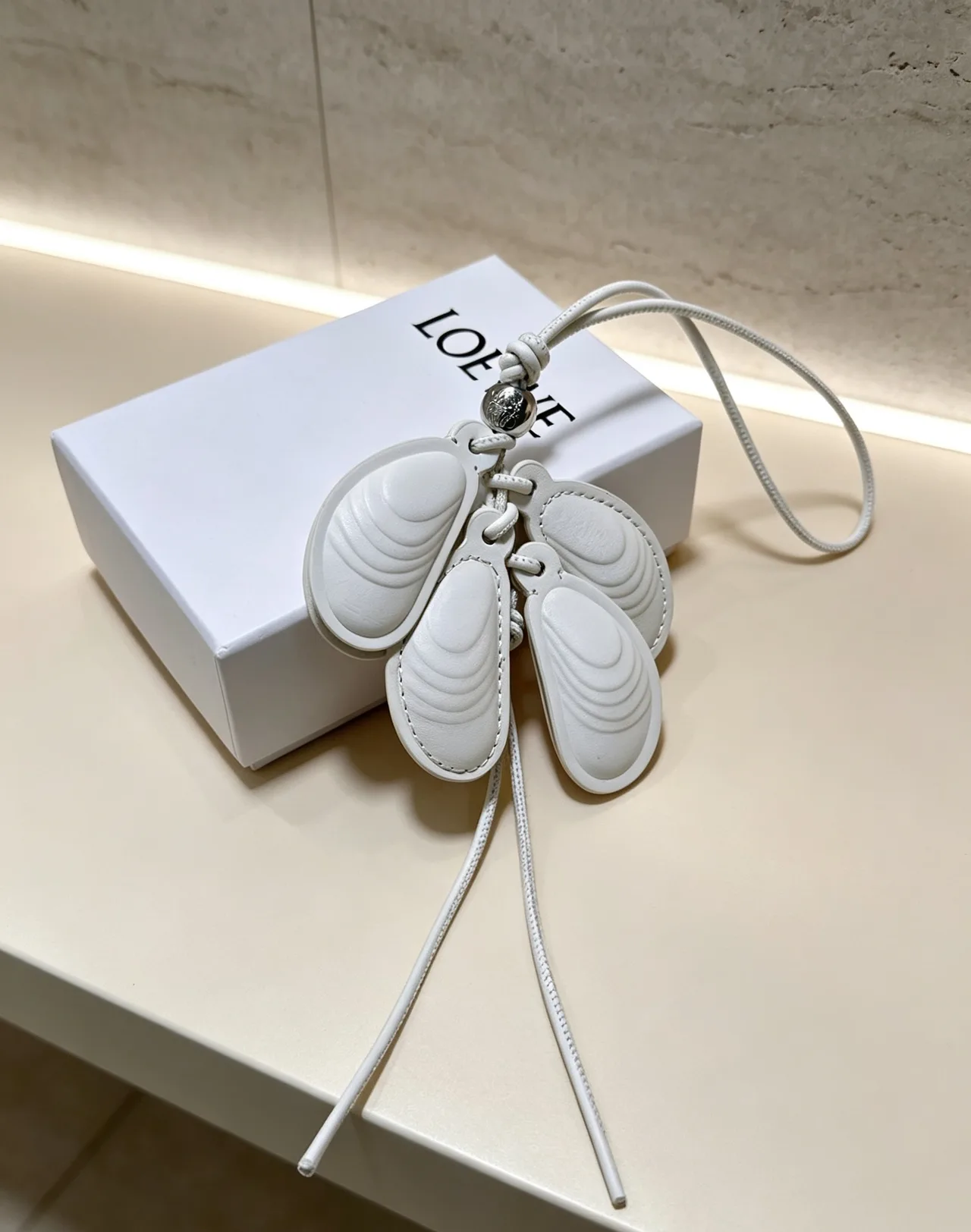 Loewe Leather Shell Bag Charm in White · view 2