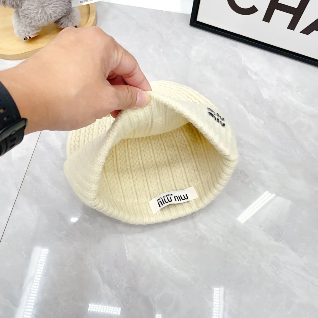 Miu Miu Wool Ribbed Embroidered Hat Scarf and Gloves Set in White · view 6