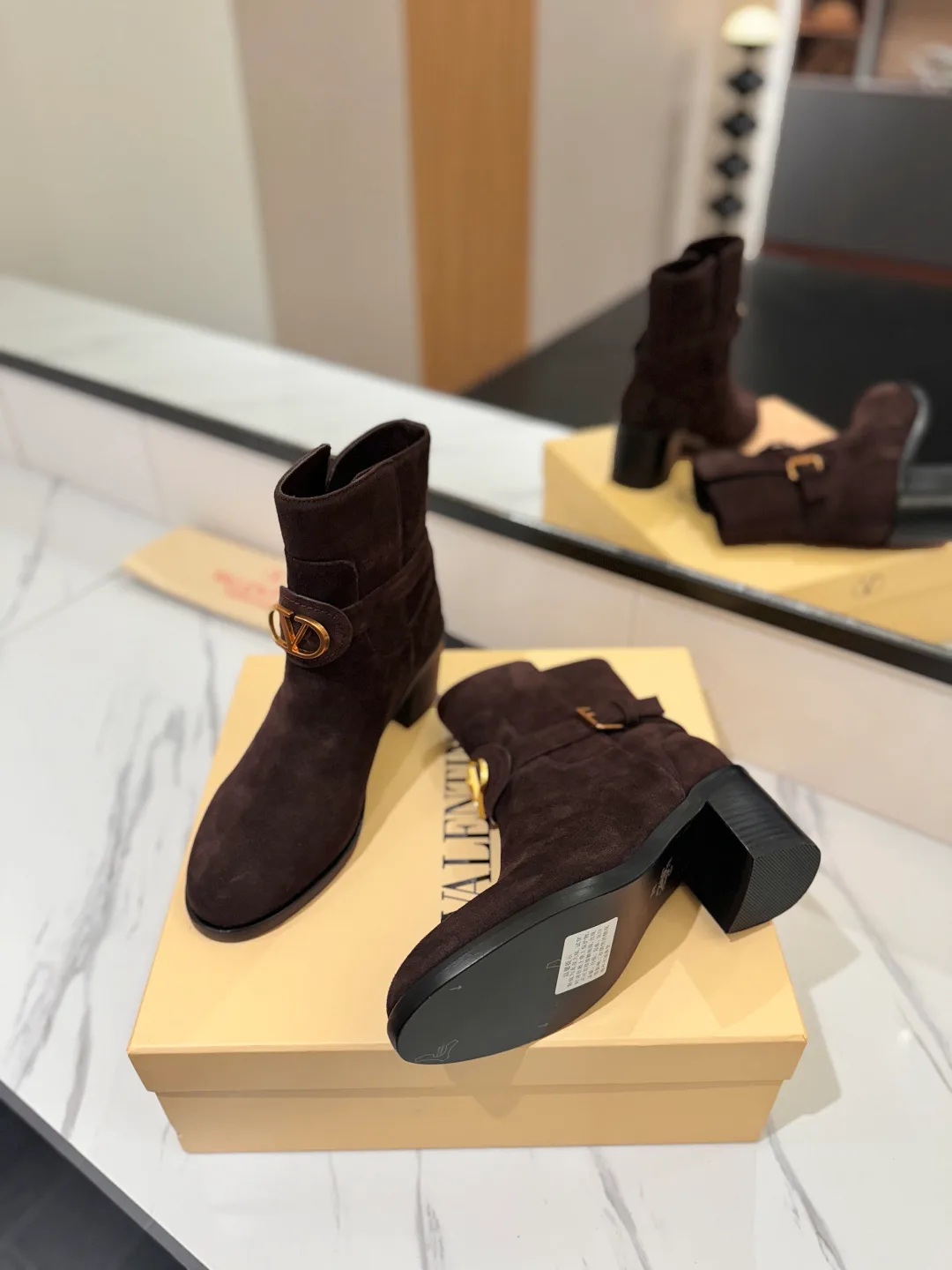 Valentino Calfskin Suede-Look Pointed-Toe Ankle Boots in Brown · view 5