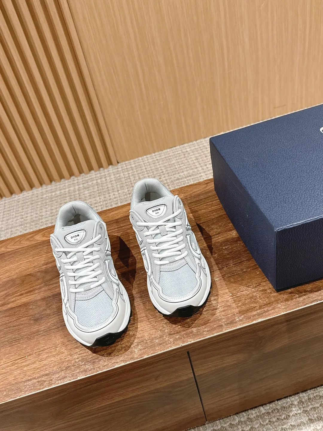 Dior Smooth Round-Toe Sneakers in Grey · view 1