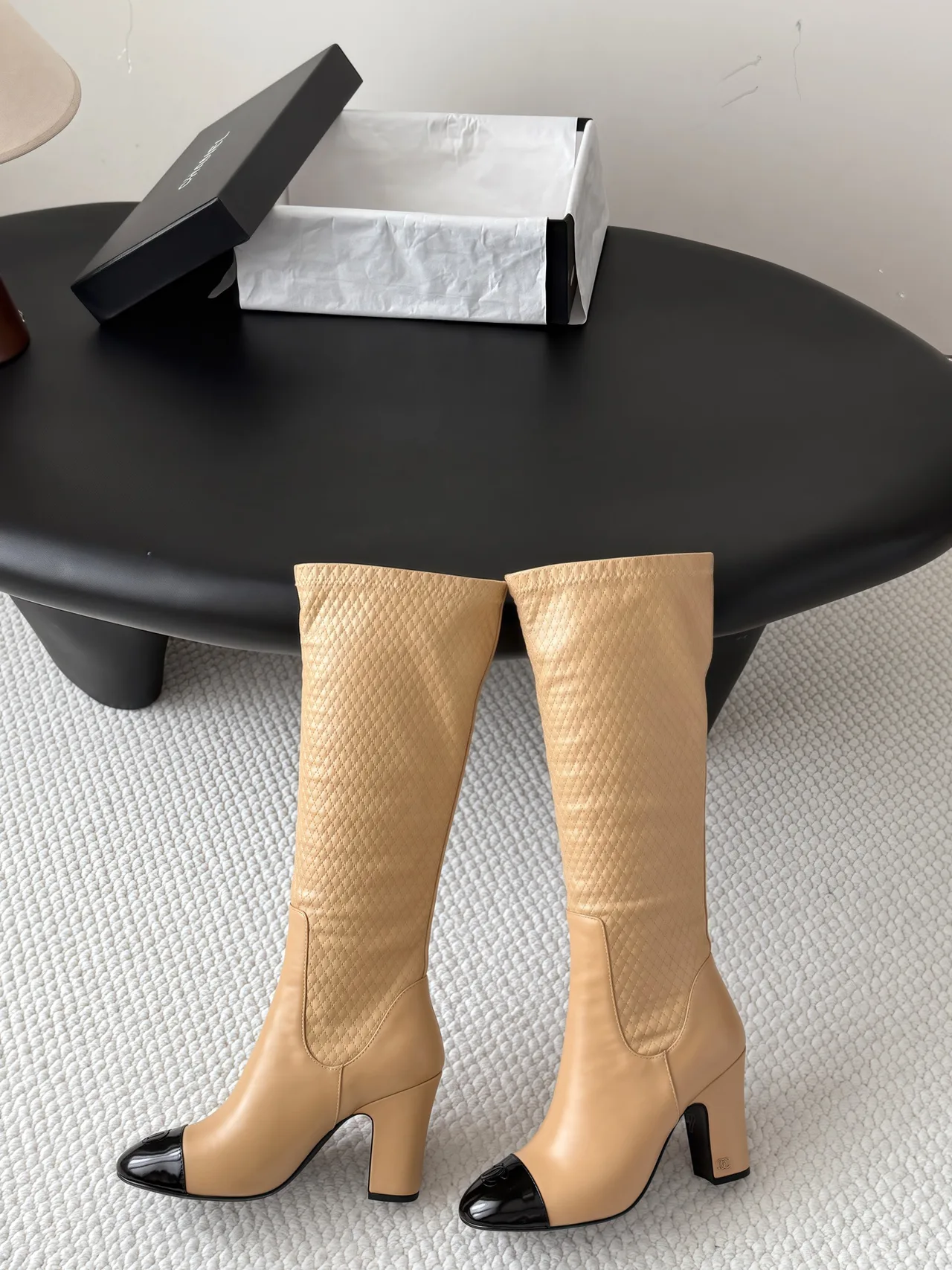 Chanel Cowhide Knee-High Boots in Beige · view 6