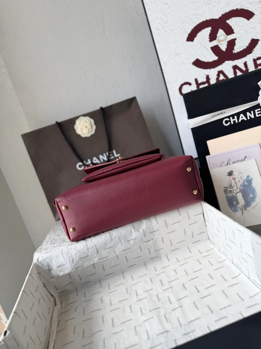 Chanel Leather Smooth Tote in Burgundy · view 5