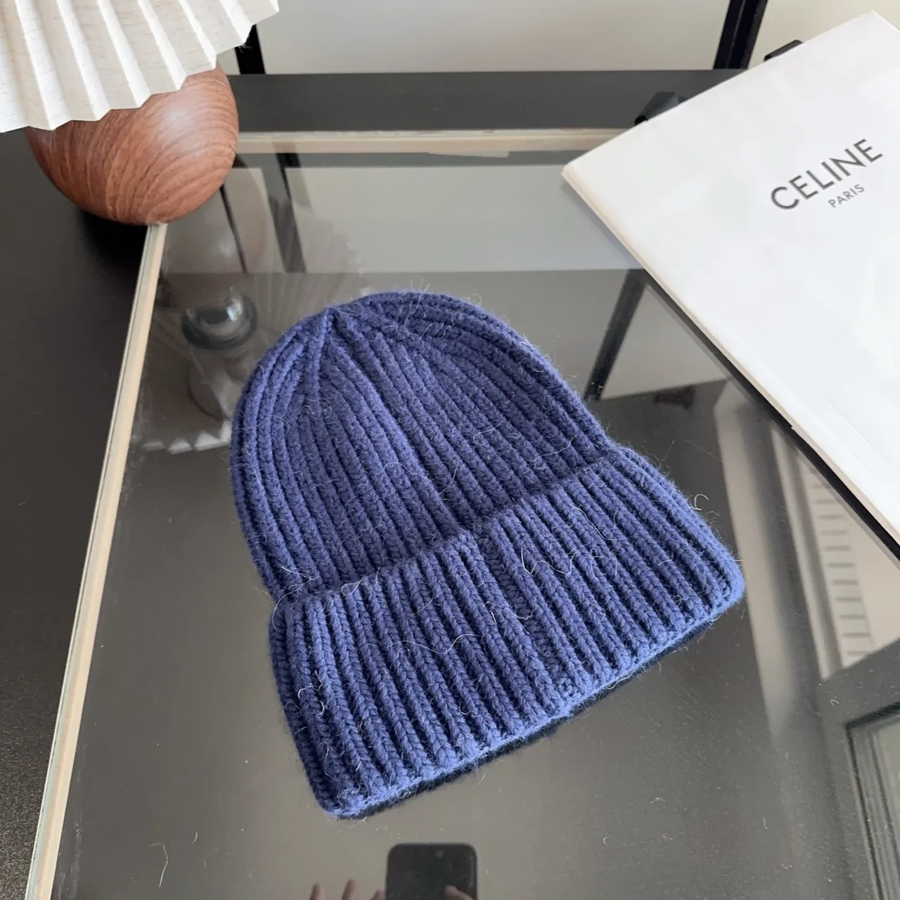 Celine Ribbed Beanie in Blue · view 4