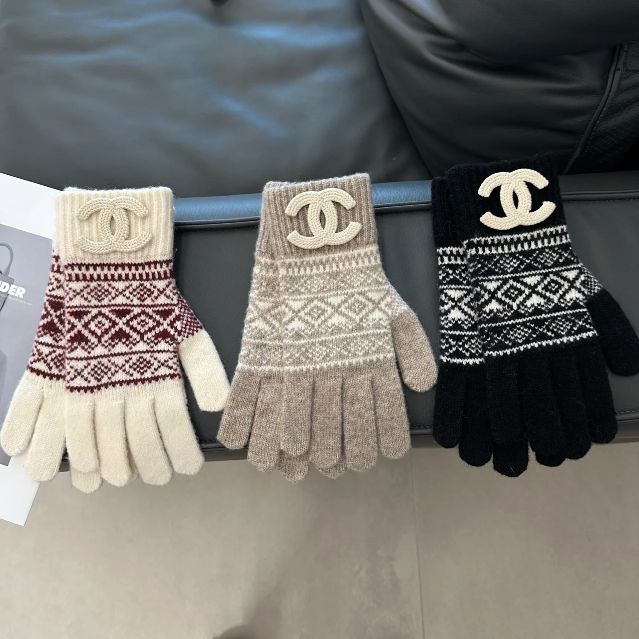 Chanel Hat, Scarf and Gloves Set in Beige & Black · view 4