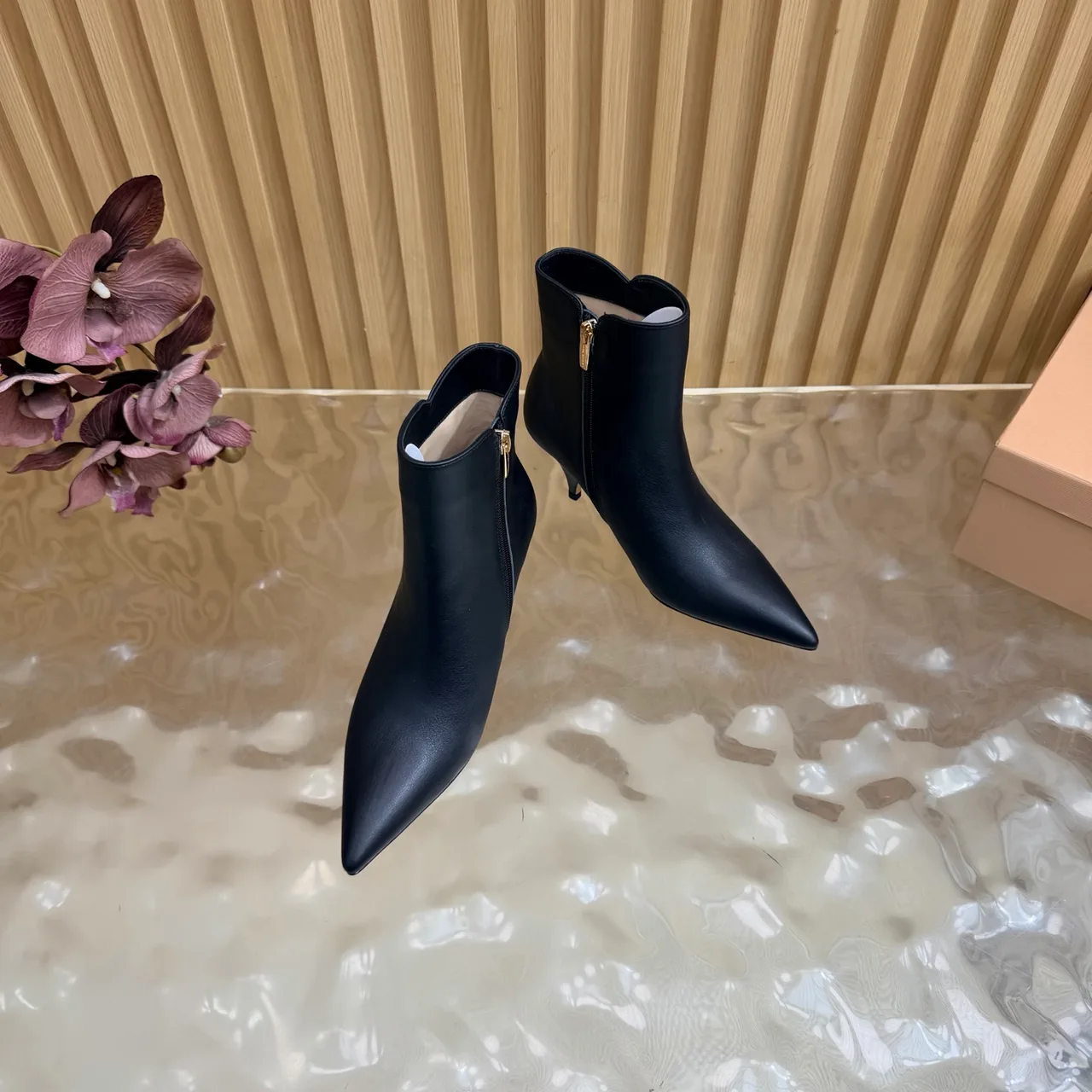 Gianvito Rossi Glossy Pointed-Toe Ankle Boots in Black · view 5
