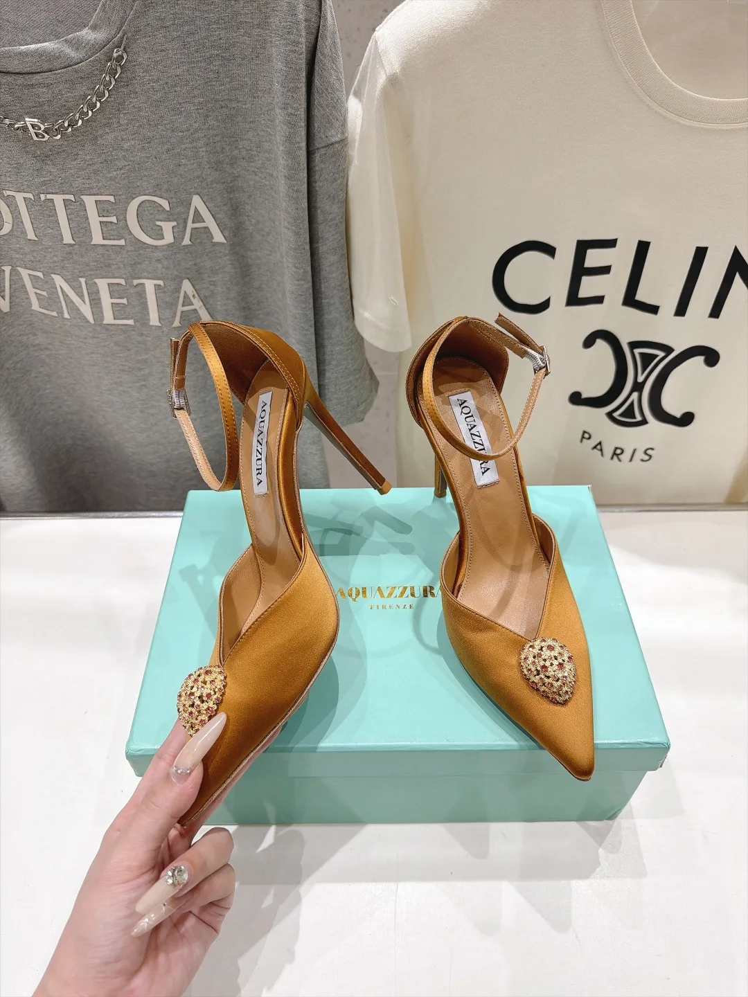 Aquazzura Silk Glossy Pointed-Toe Pointed Slingback Pumps in Yellow · view 3