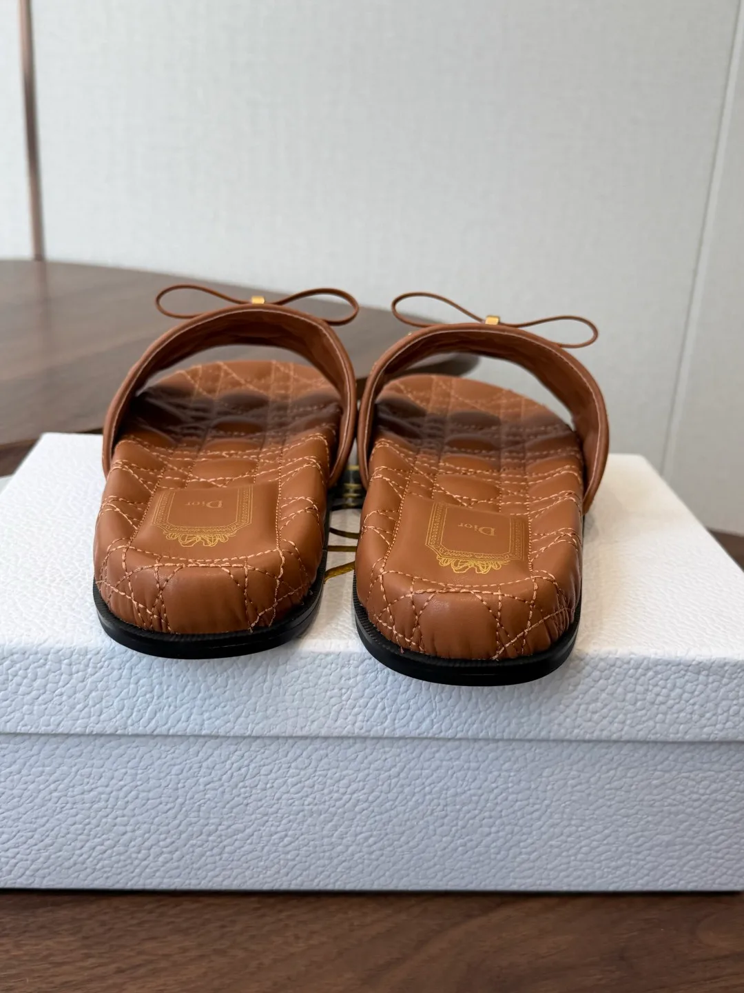 Dior Denim Quilted Slippers in Brown · view 8