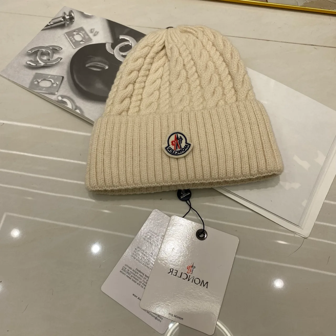 Moncler Beanie in Black & White & Tan & Grey & Beige & Burgundy & Brown · view 5