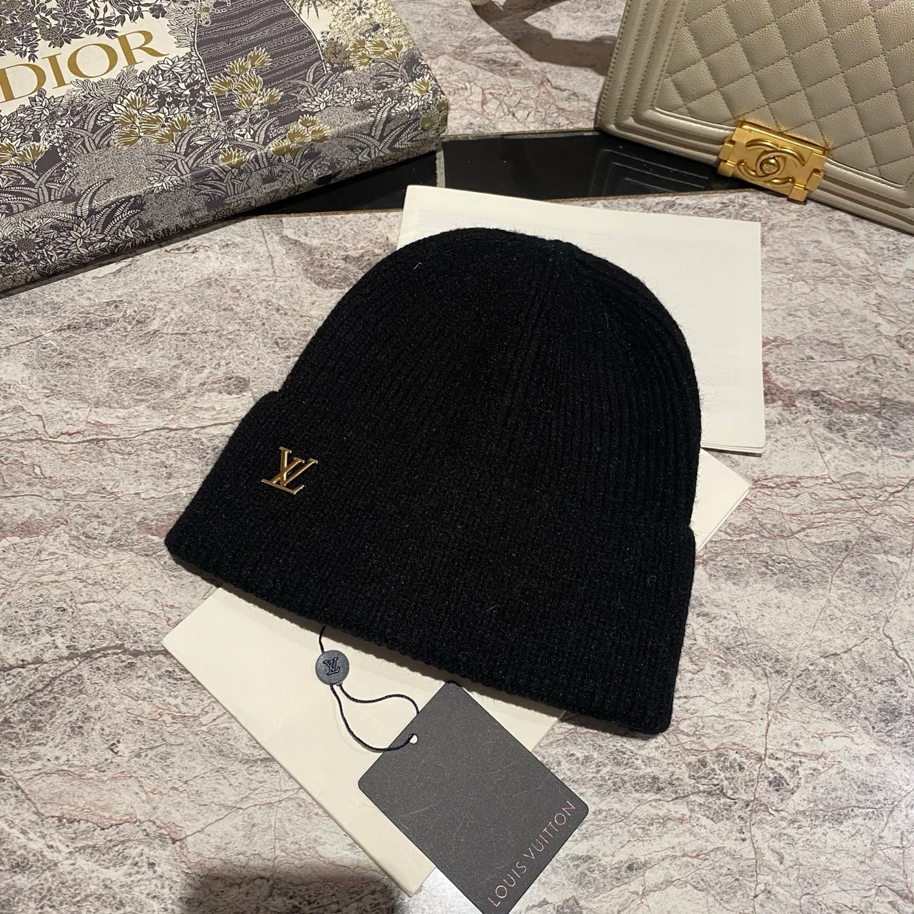 Louis Vuitton Logo Beanie in Brown & Black & Pink & White & Blue & Grey & Beige & Burgundy & Red · view 2