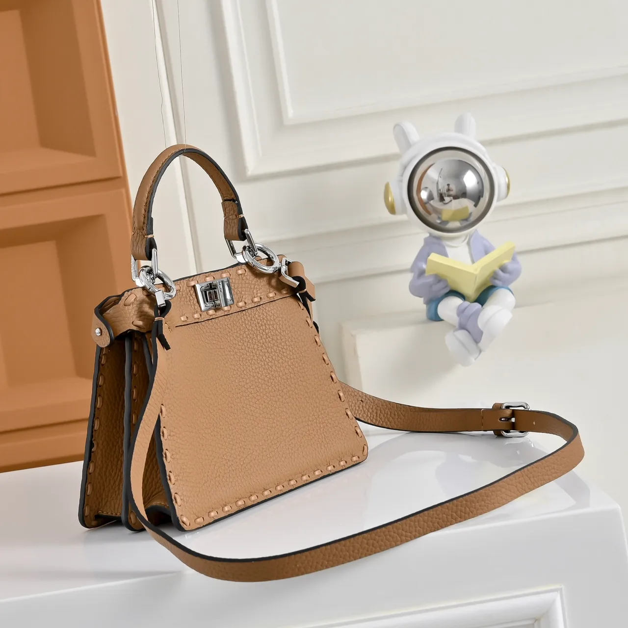 Fendi Calfskin Smooth Handbag in Tan · view 2