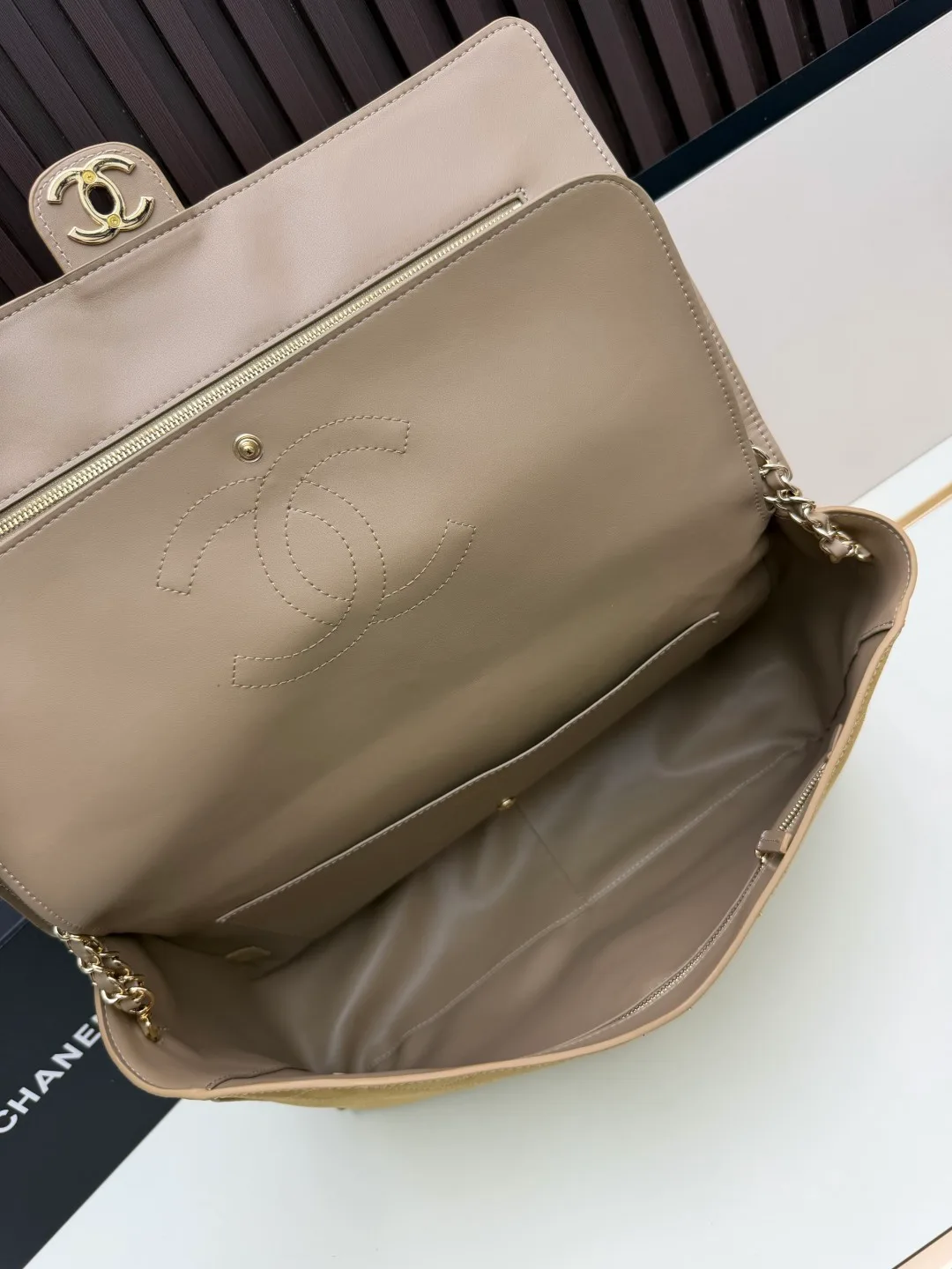 Chanel Suede Quilted Crossbody Bag in Beige · view 7