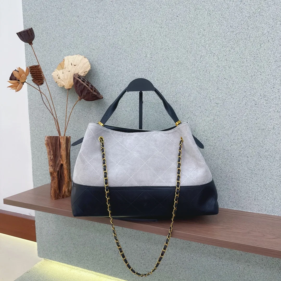 Chanel Chain-Strap Colorblock Tote in Grey & Tan & Blue & Beige · view 6