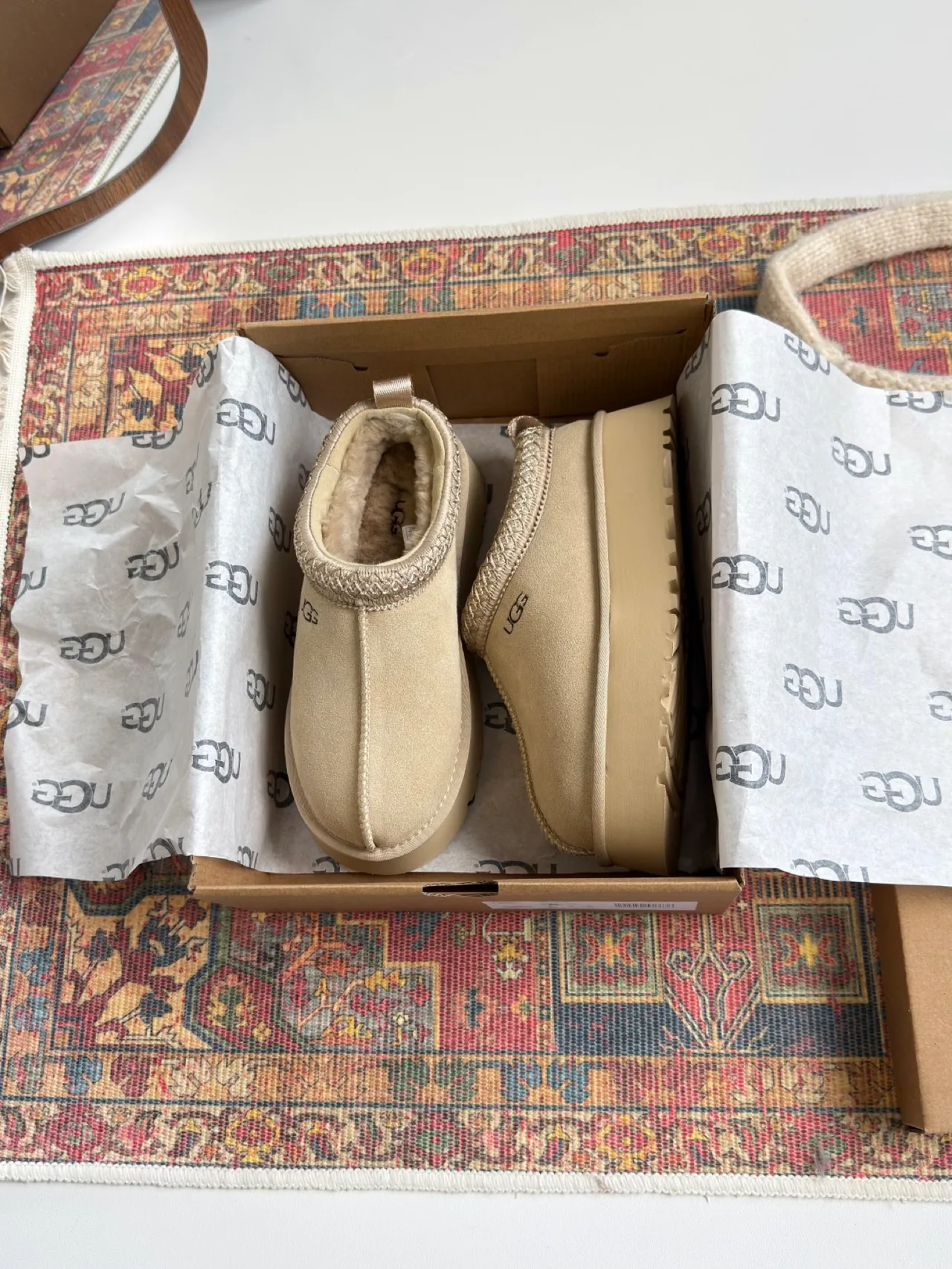 UGG Round-Toe Platform Mules in Beige · view 6