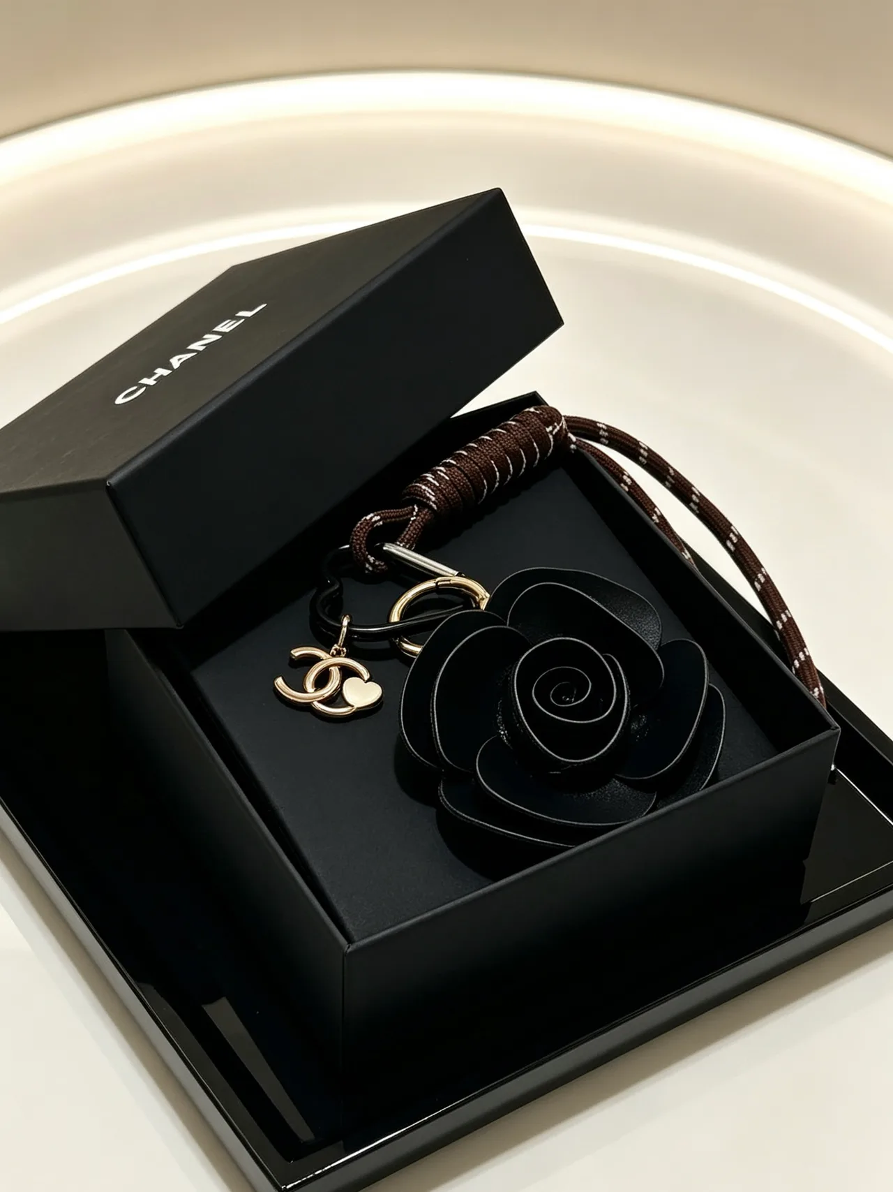 Chanel Rose Bag Charm in Black · view 3