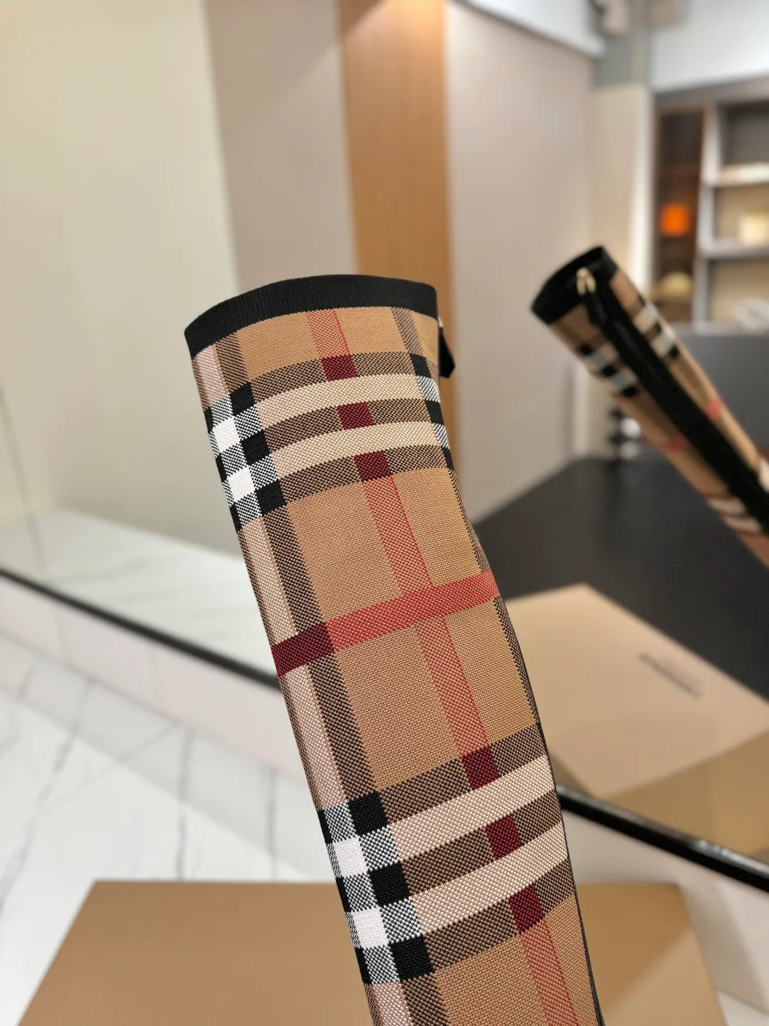 Burberry Check Knee-High Boots in Beige · view 7