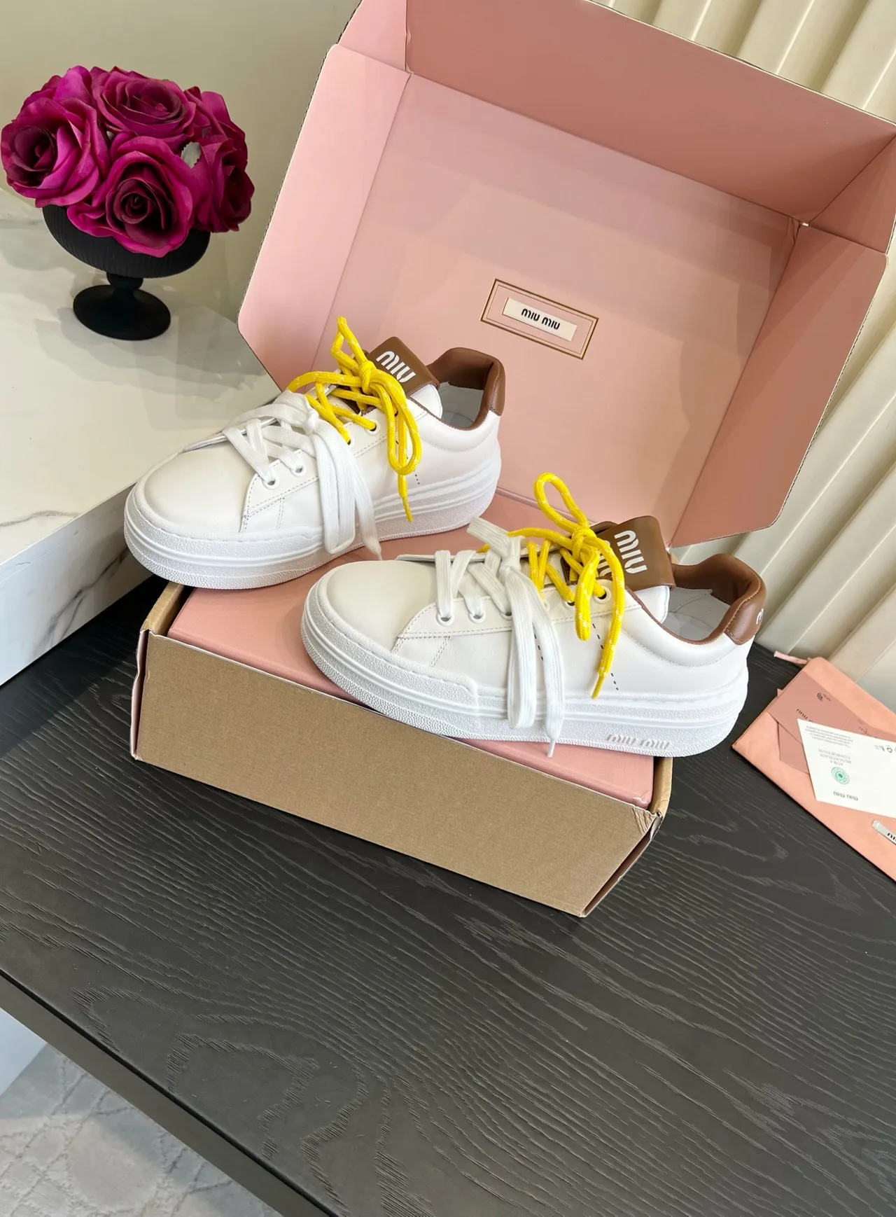 Miu Miu Cowhide Denim Sneakers in White · view 2
