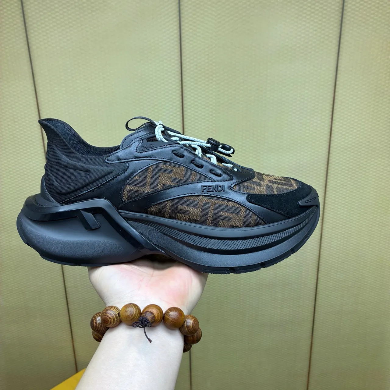 Fendi Smooth Round-Toe Sneakers in Black · view 5