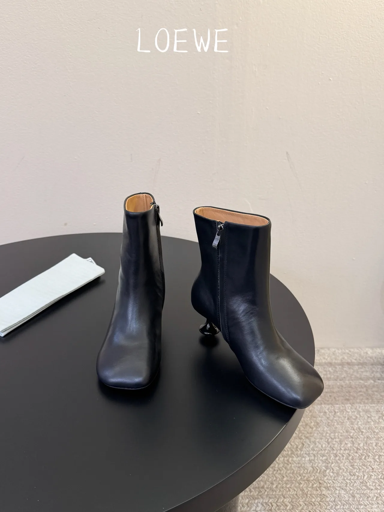 Loewe Cowhide Glossy Square-Toe Ankle Boots in Black · view 2