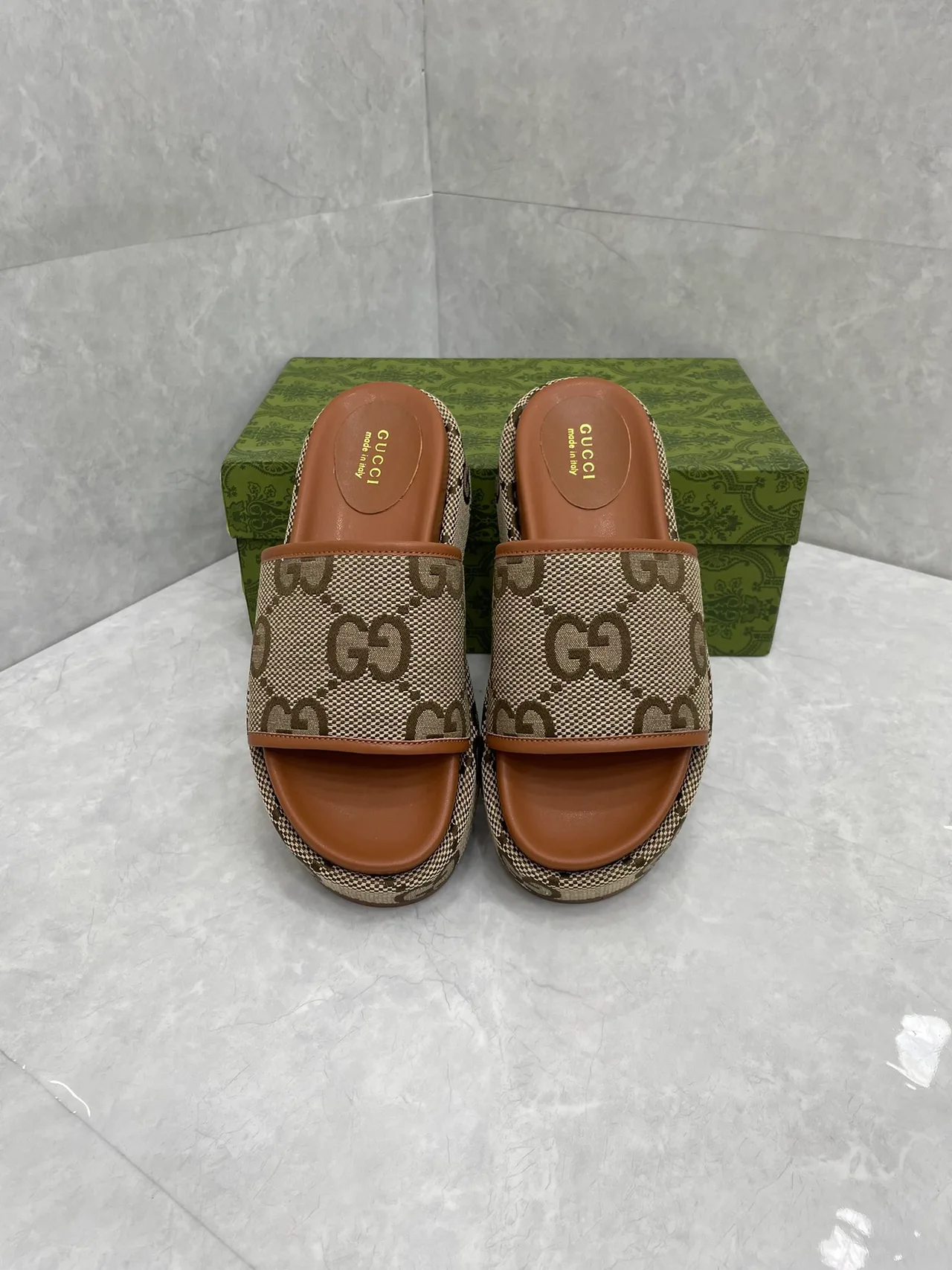 Gucci Platform Slides in Beige · view 4