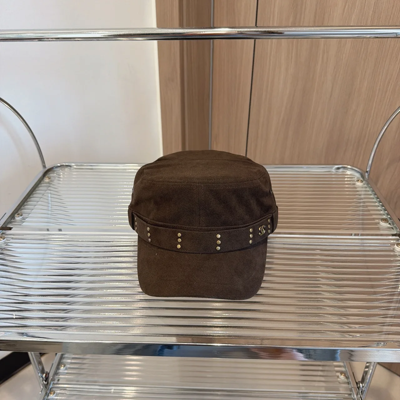 Chanel Flat-top logo-trim cap in Black & Brown · view 4