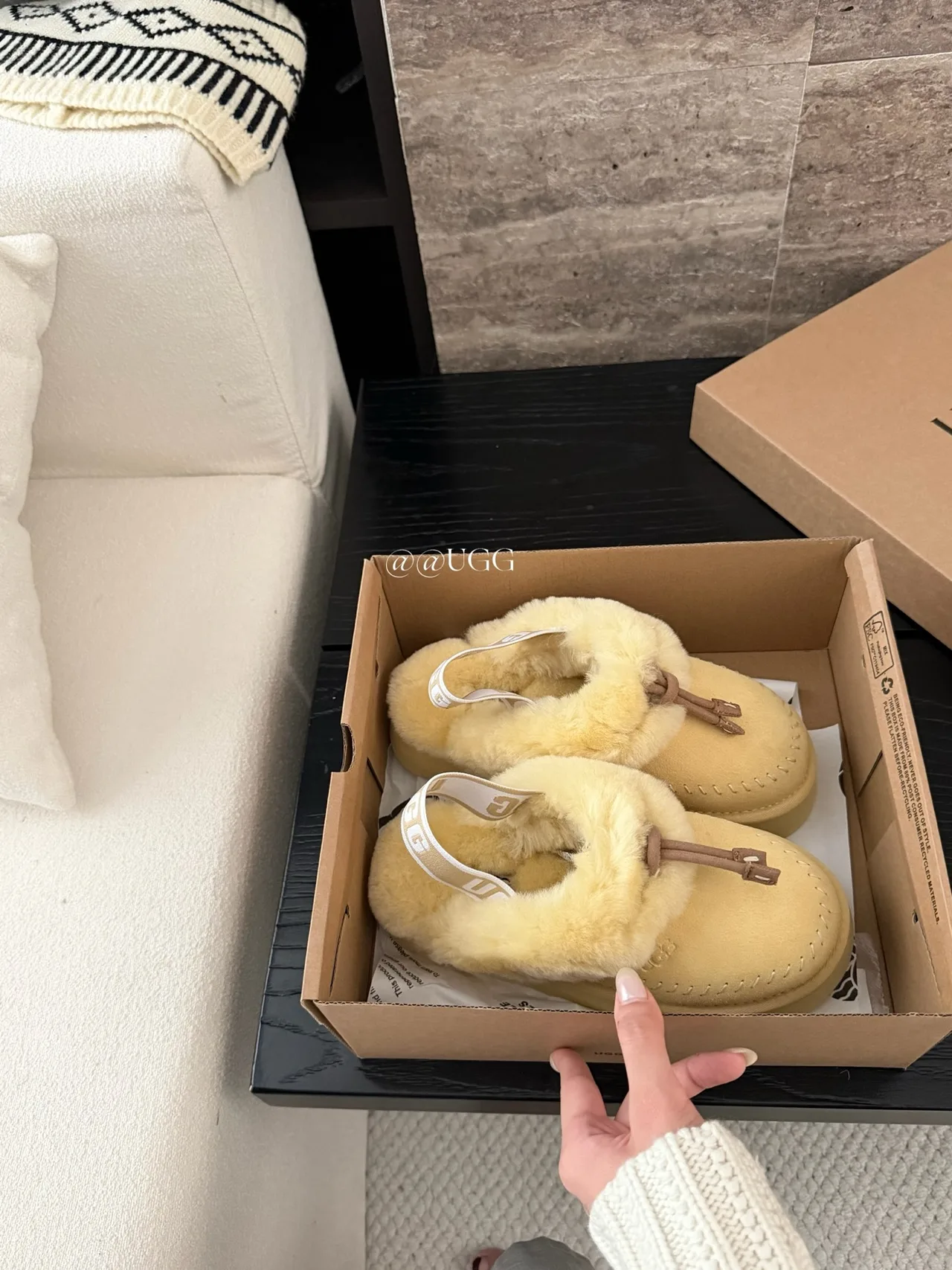 UGG Cowhide Wool Smooth Platform Fleece Slippers in Yellow · view 4