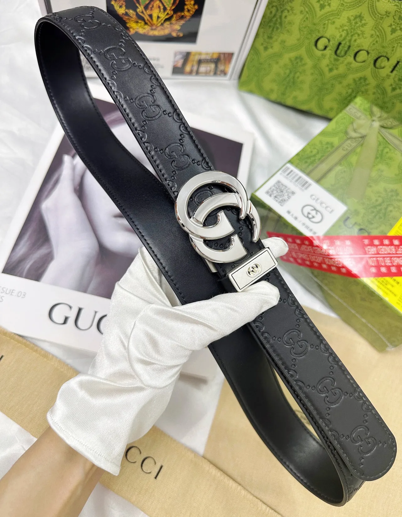 Gucci Calfskin Smooth Belt in Black · view 8