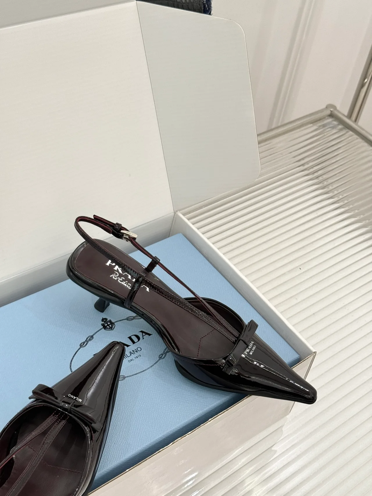 Prada Lambskin Pointed Slingback Pumps in Black · view 5