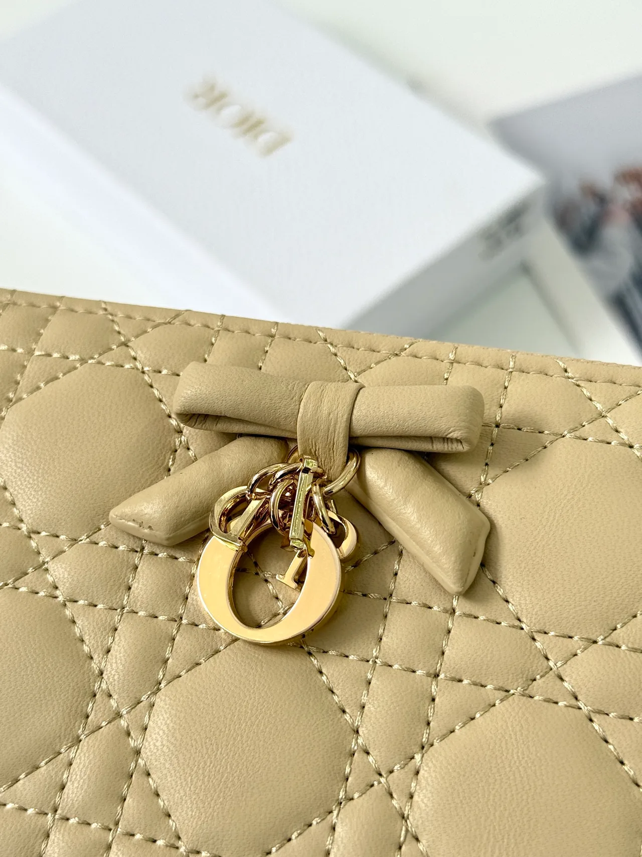 Dior Lambskin Quilted Lady Dior Zip Wallet in Beige · view 3