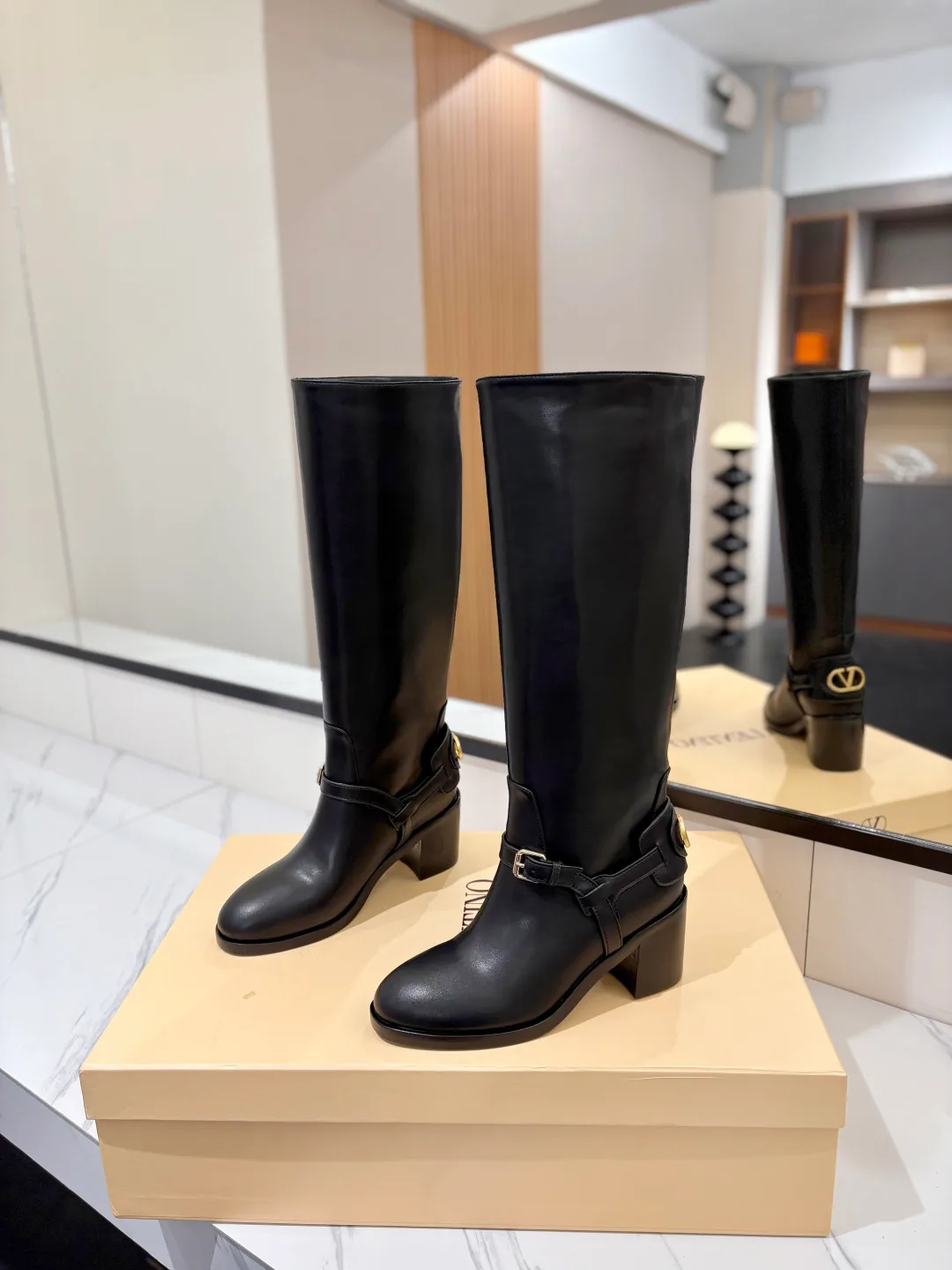 Valentino Calfskin Boots in Black · view 2