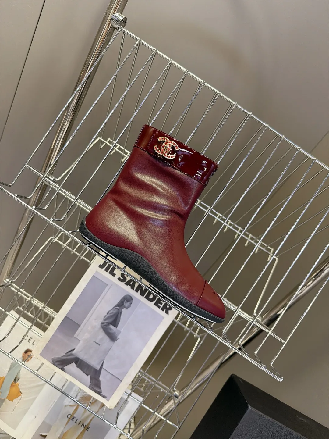 Chanel Calfskin Glossy Ankle Boots in Burgundy · view 5